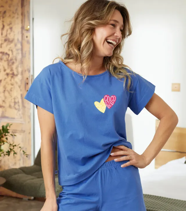 Cocorico Jolis Rêves t-shirt pyjama femme bleu coton