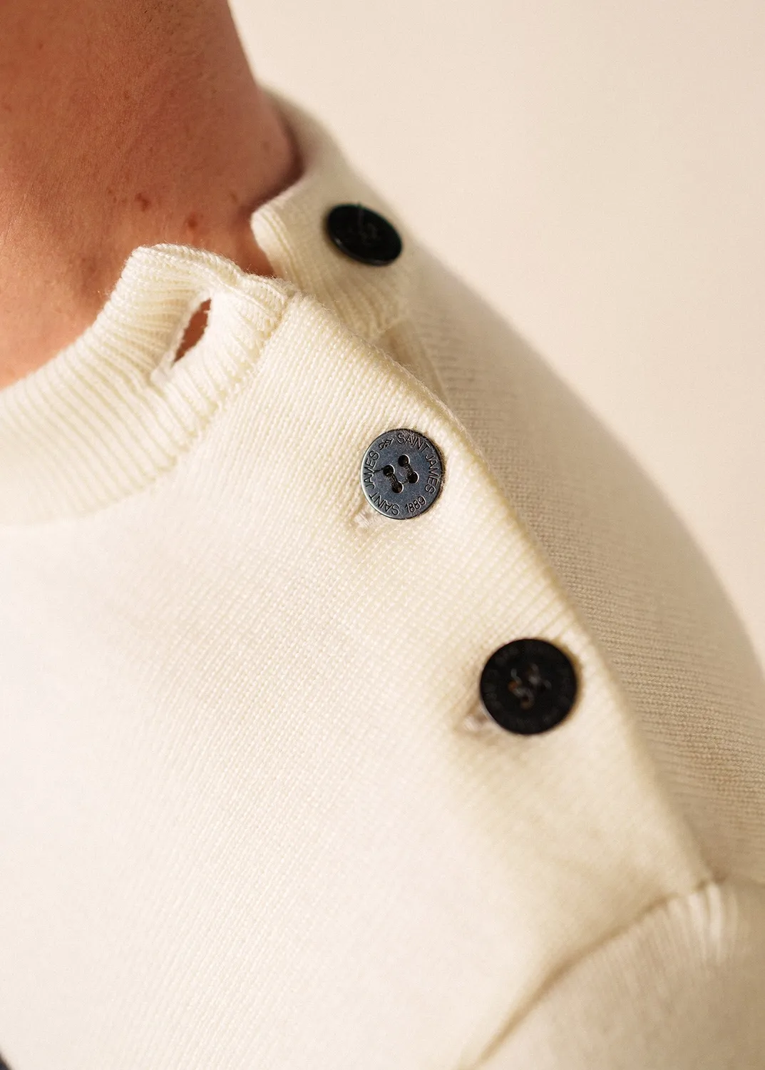 Saint James Rochefort pull marin rayé écume navy laine mérinos