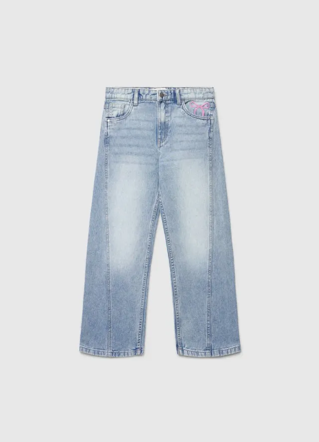 Calliope Wide Leg jean fille broderie nœud