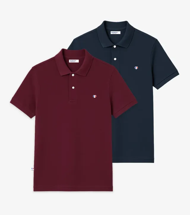 Cocorico Iconique polo homme x2 marine bordeaux
