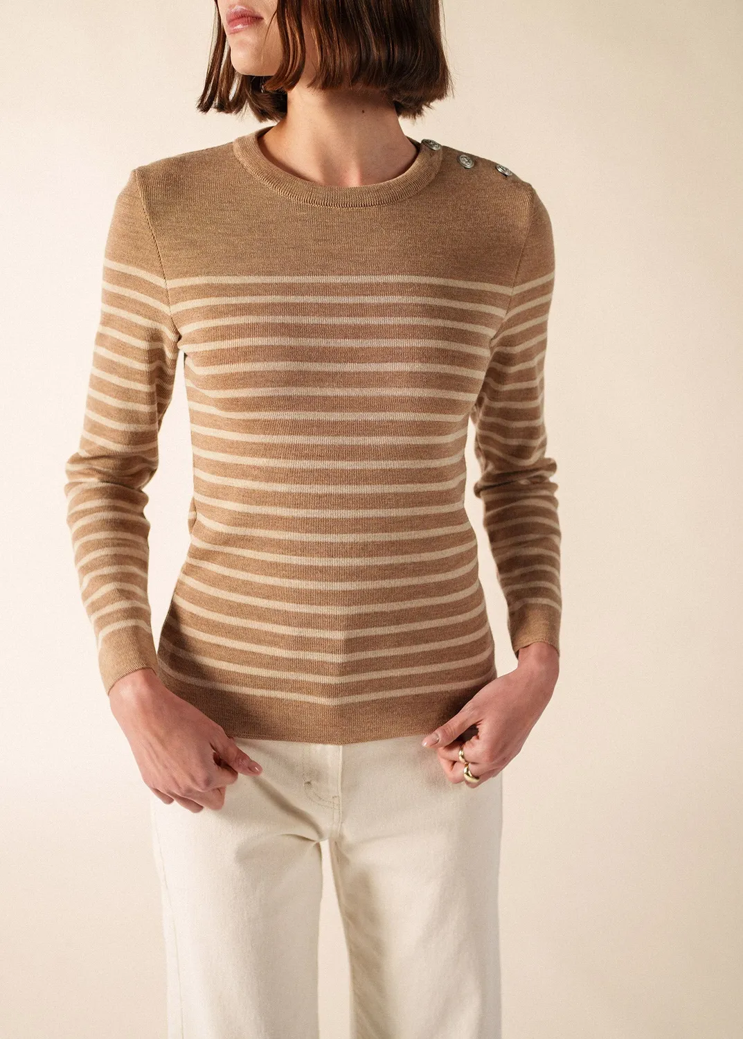Saint James Marée pull marin beige foncé laine