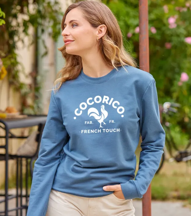 Cocorico Coq Français sweat femme azur coton