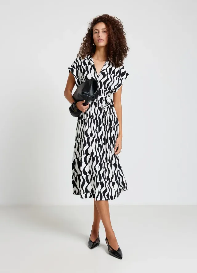 Calliope Atelier robe chemisier femme géométrique ceinture