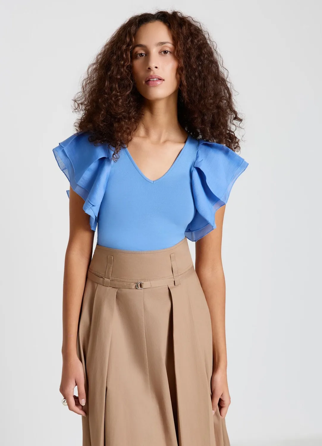 Calliope t-shirt femme col V volants organza