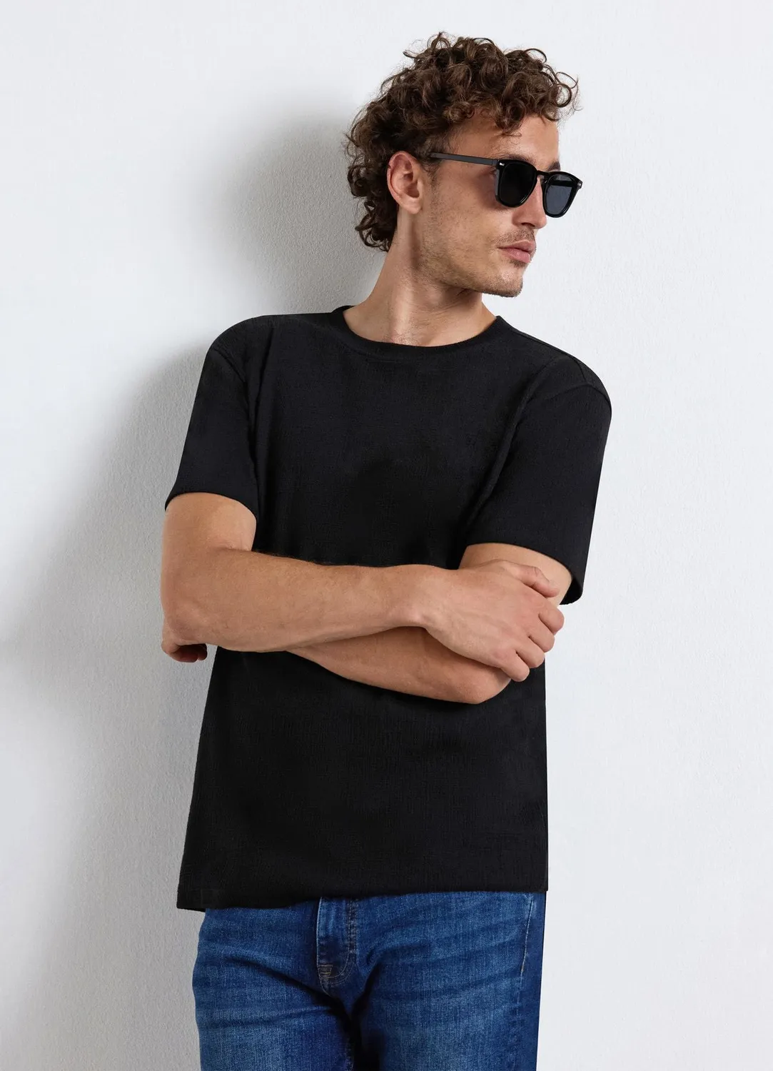 Calliope T-shirt uni col rond texturisé homme