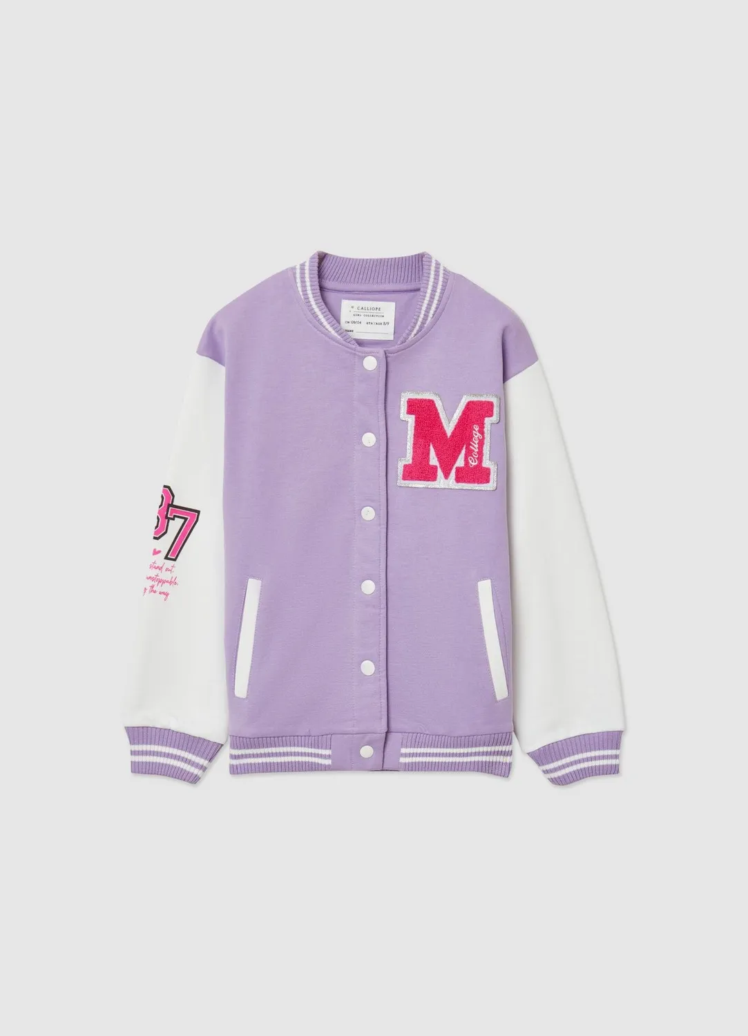 Calliope bomber college fille boutons imprimé