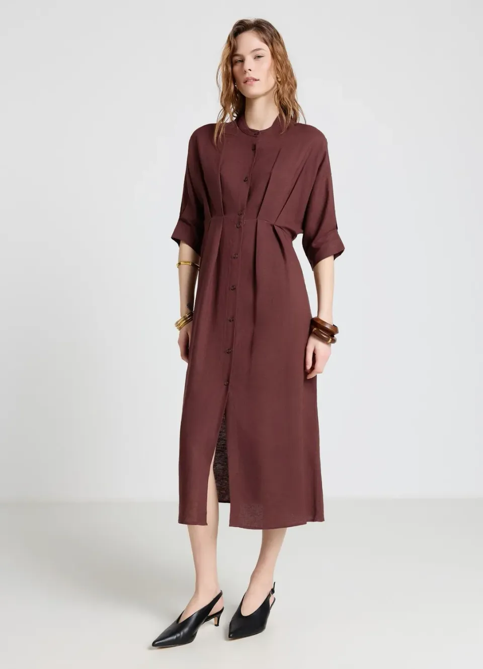 Calliope Atelier robe chemisier col mao 3/4