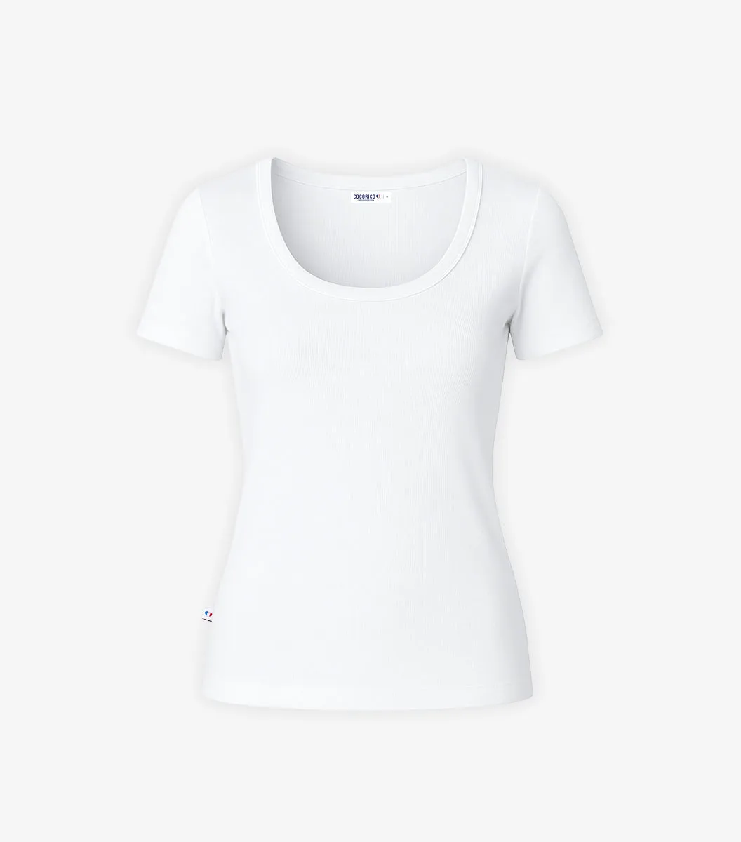 Cocorico Intemporel t-shirt femme côtelé blanc coton