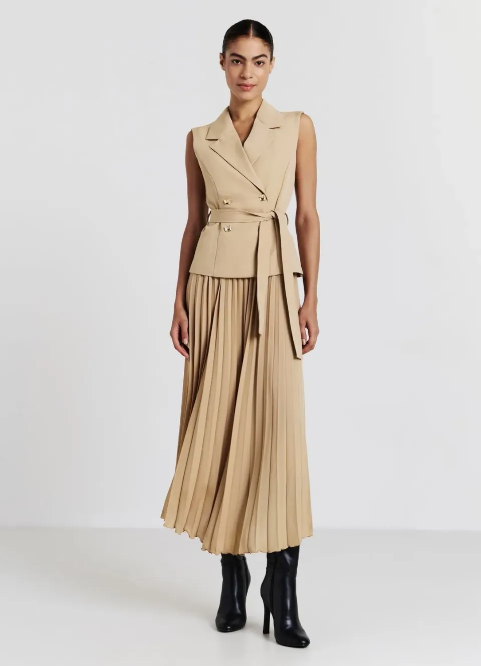 Calliope robe gilet femme jupe plissée boutonnée