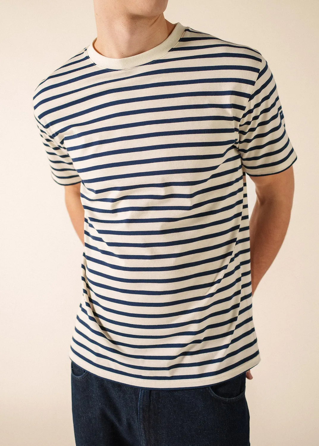Saint James Plouider mariniere coton ecru marine homme