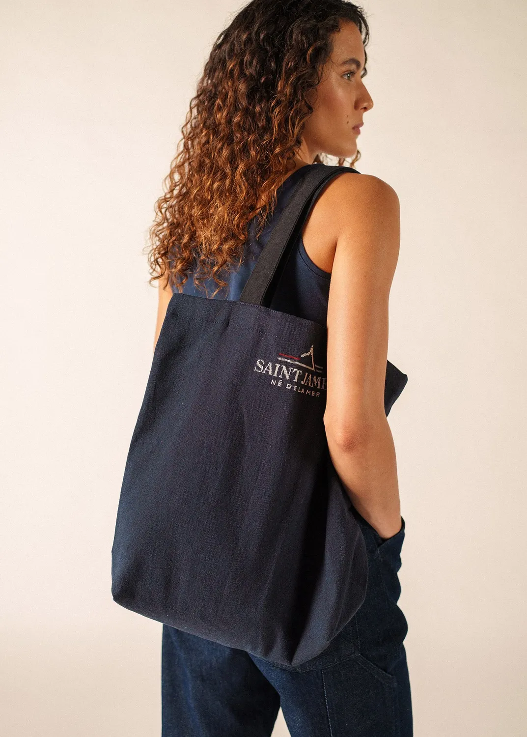 Saint James Pull tote bag coton marine/écru