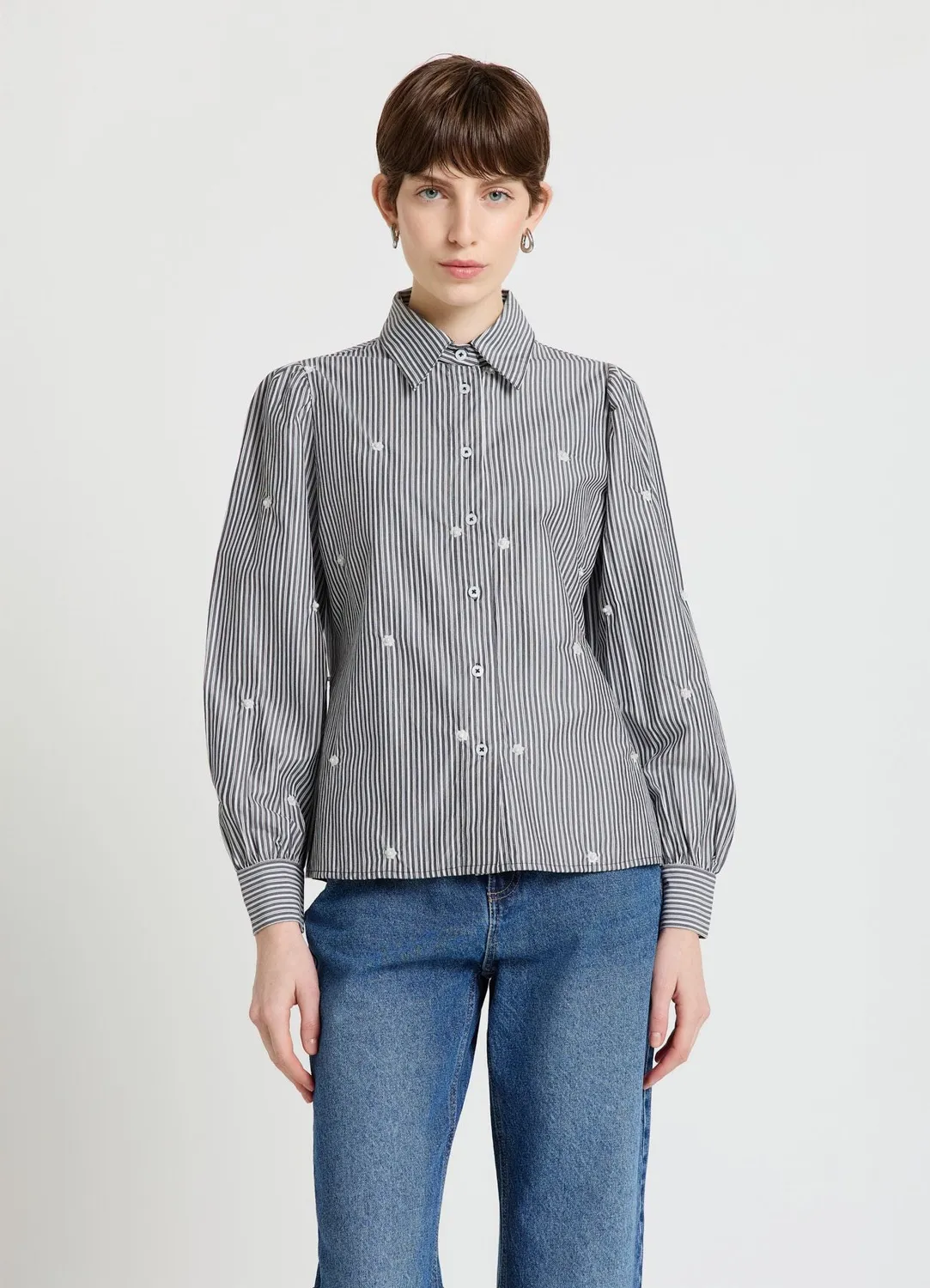 Calliope chemise rayée brodée femme perles