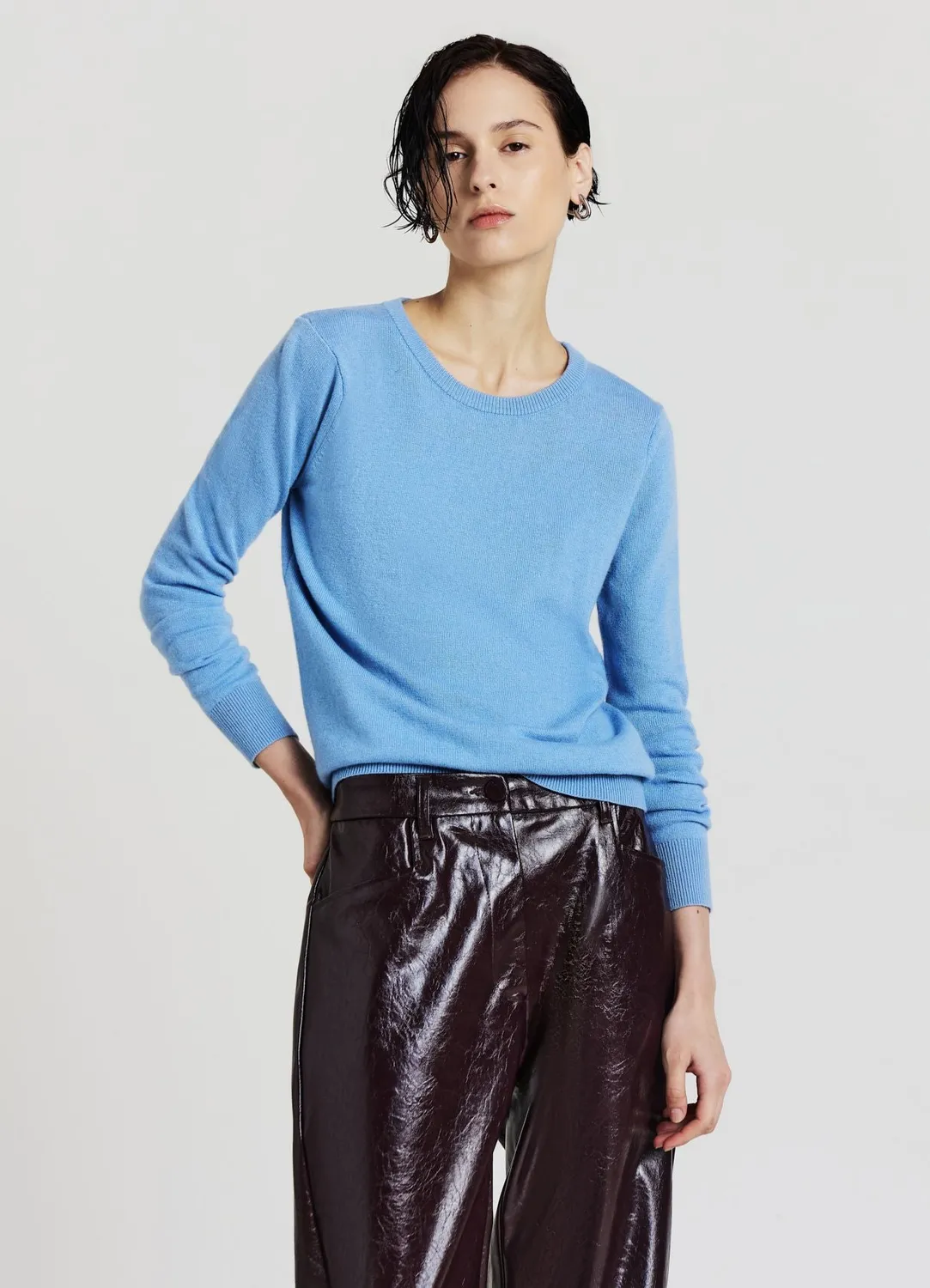 Calliope Pull col rond uni maille fine manches longues