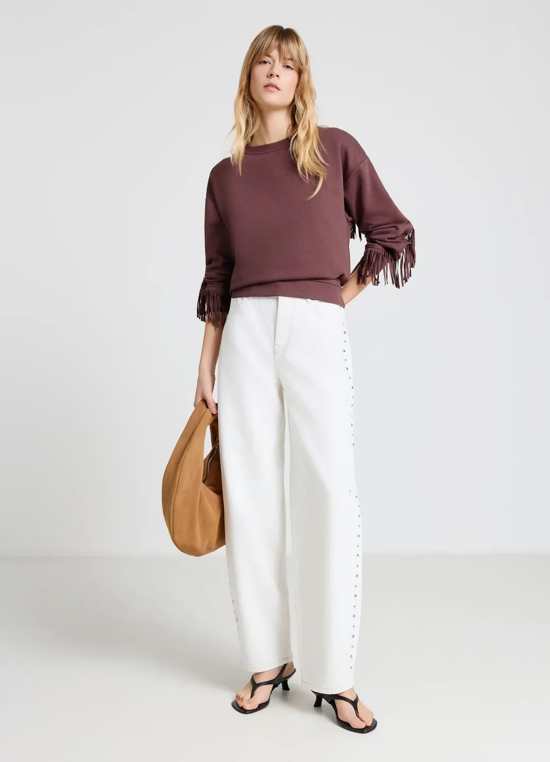 Calliope sweat femme col rond franges bohème
