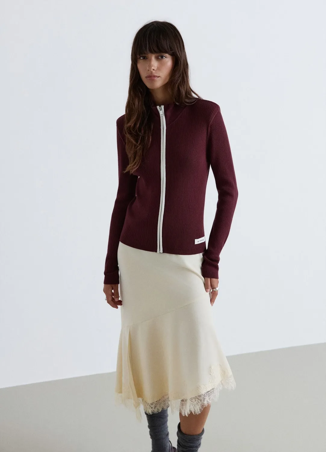 Calliope cardigan côtelé zippé col montant femme