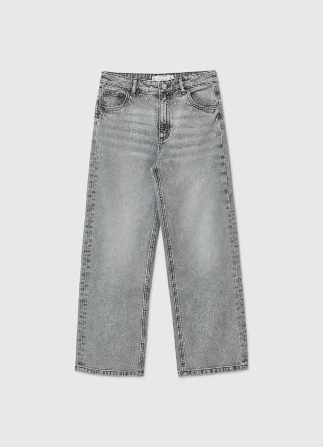 Calliope jean wide leg fille strass 5 poches