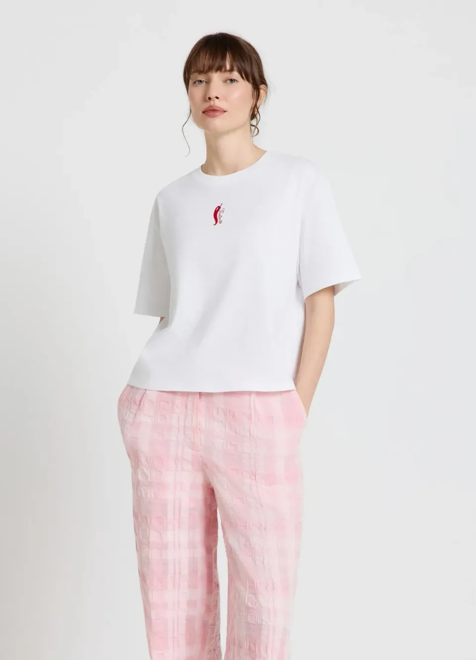 Calliope t-shirt broderie piment femme coton