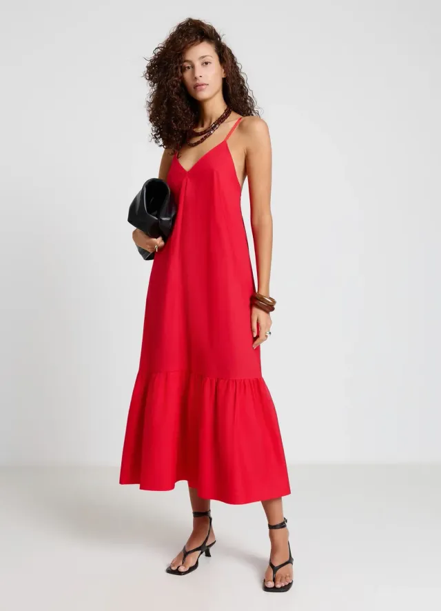 Calliope robe longue femme col V volant ballon bretelles