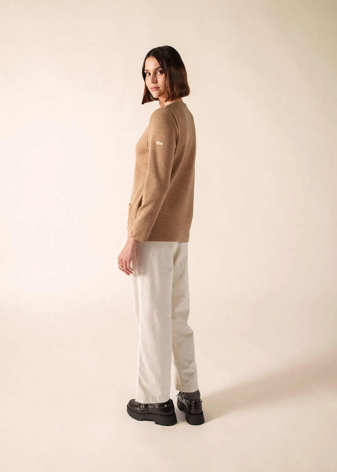 Saint James Blainville gilet beige foncé laine col V