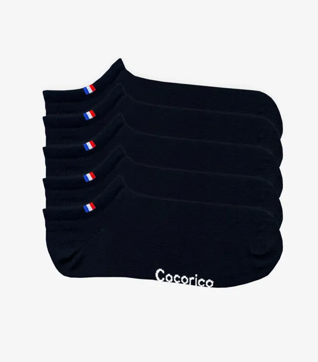 Cocorico Pack Invisible chaussettes homme noir x5 coton
