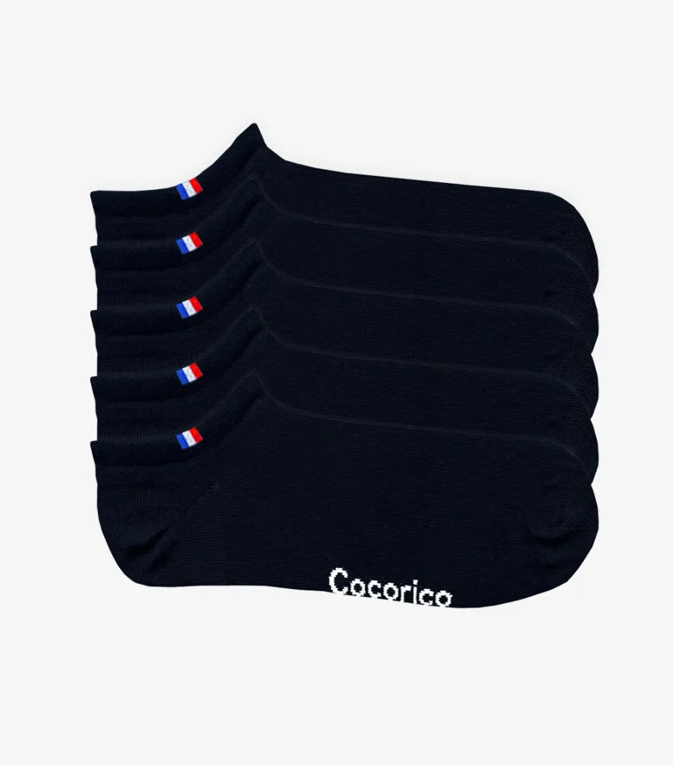 Cocorico Pack Invisible chaussettes homme noir x5 coton