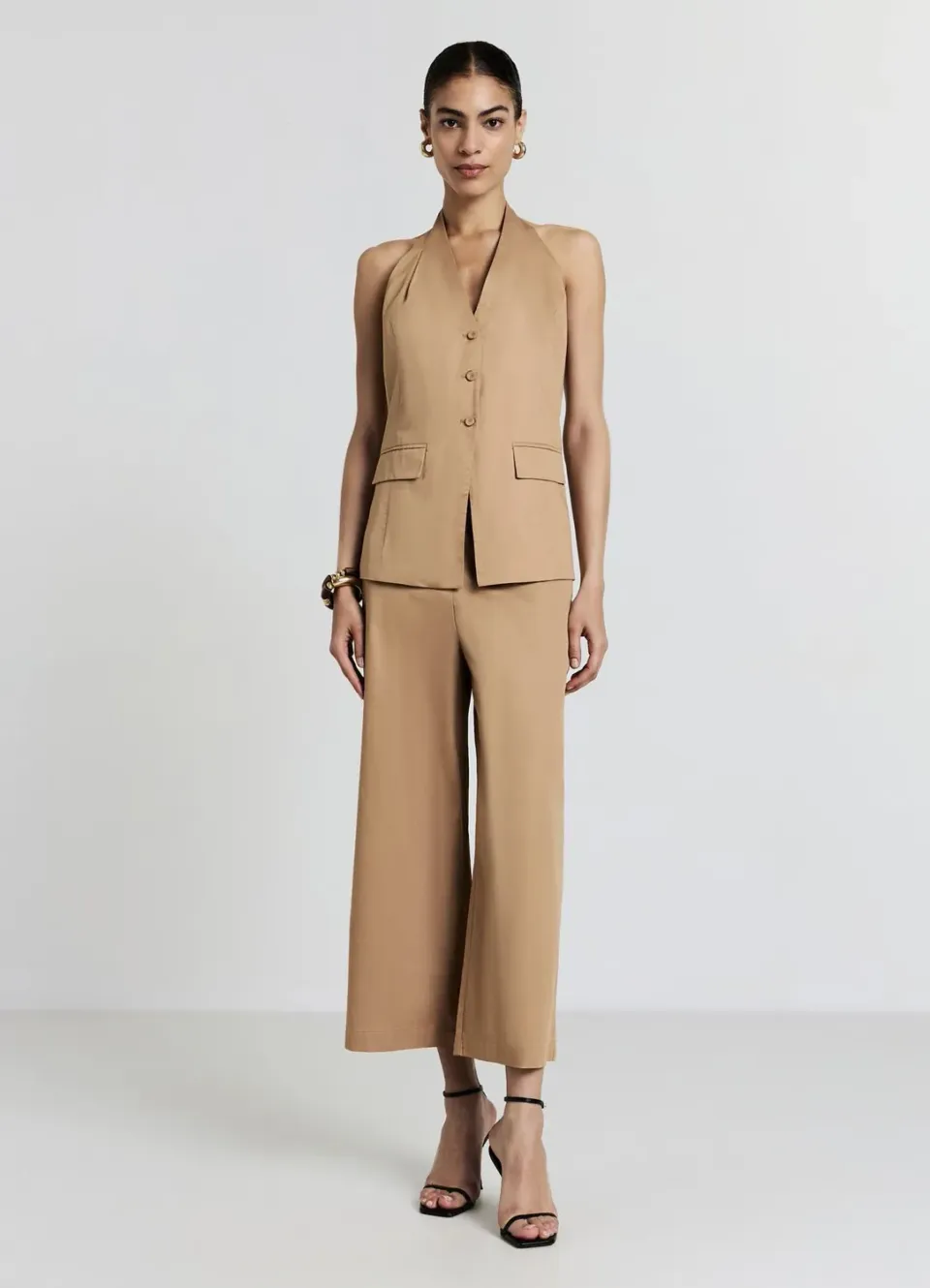 Calliope gilet long femme col américain boutons