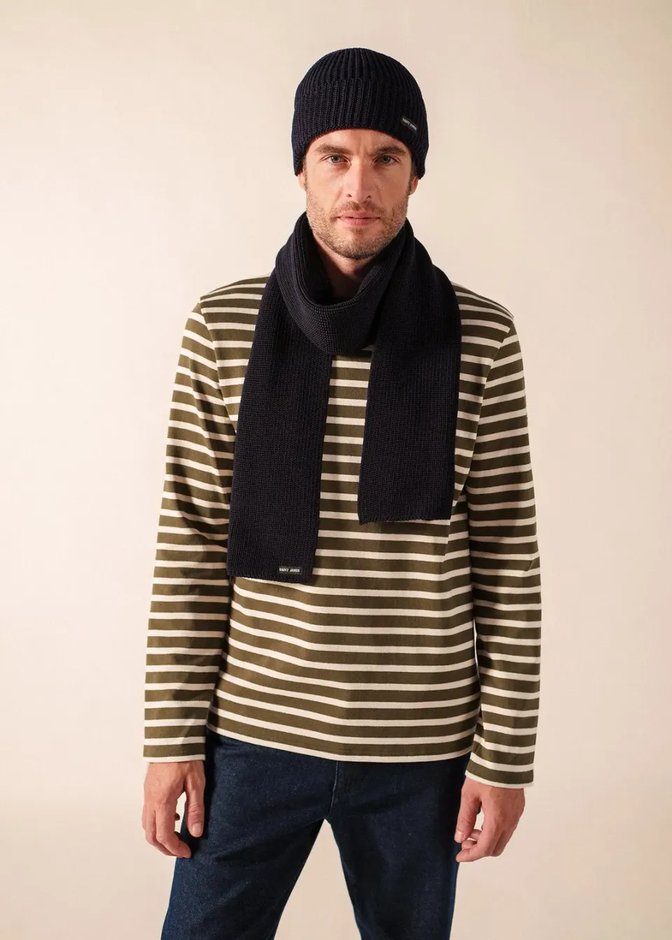 Saint James Canoe écharpe navy maille perlée laine