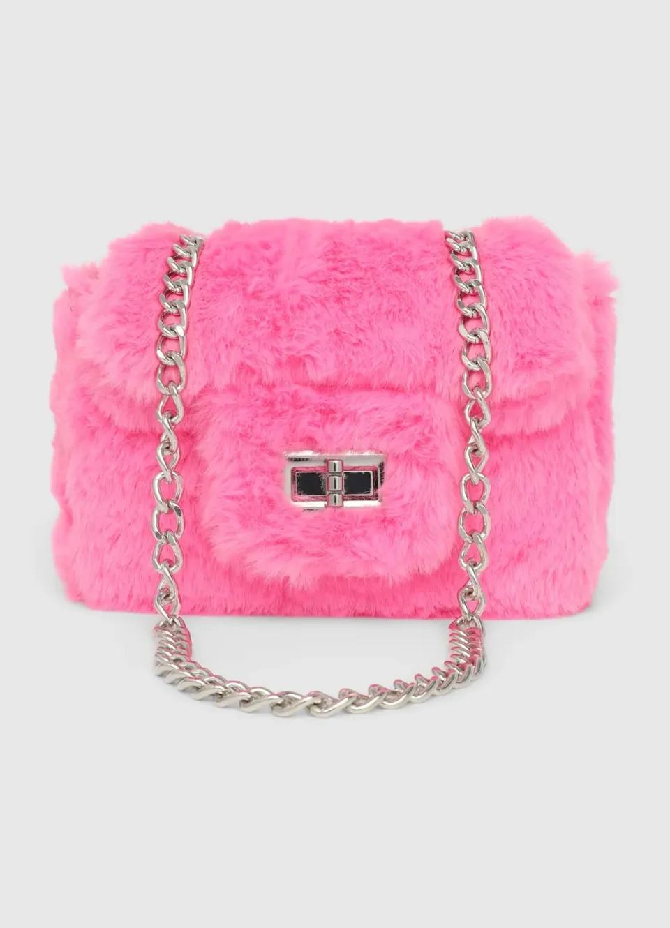 Calliope mini sac fille effet fourrure chaîne argenté