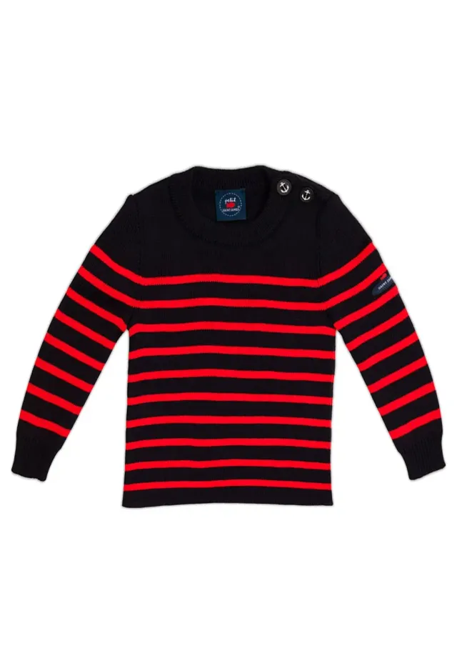 Saint James Moussaillon pull marin bébé navy/rouge laine