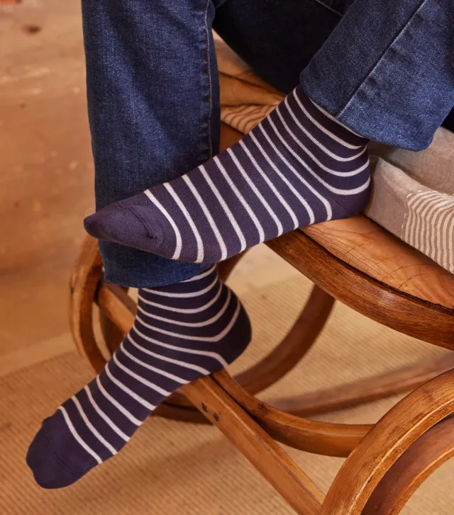 Cocorico Rayées Chaussettes homme marine coton 41/46