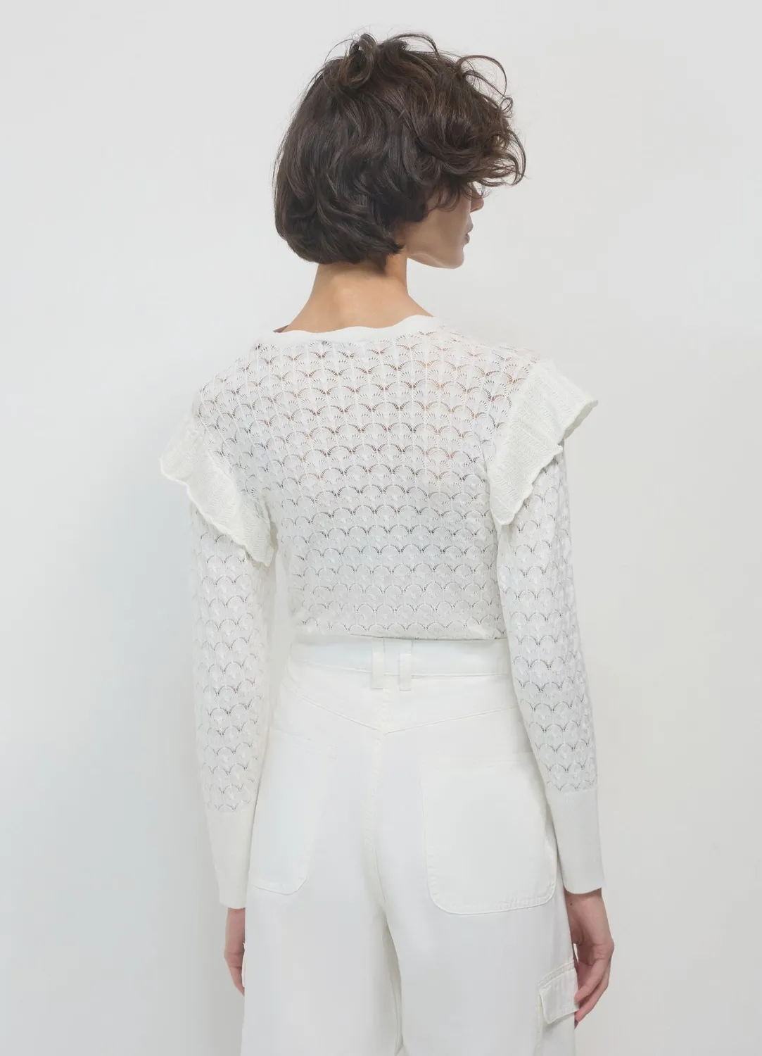 Calliope pull ajoure volants femme manches longues