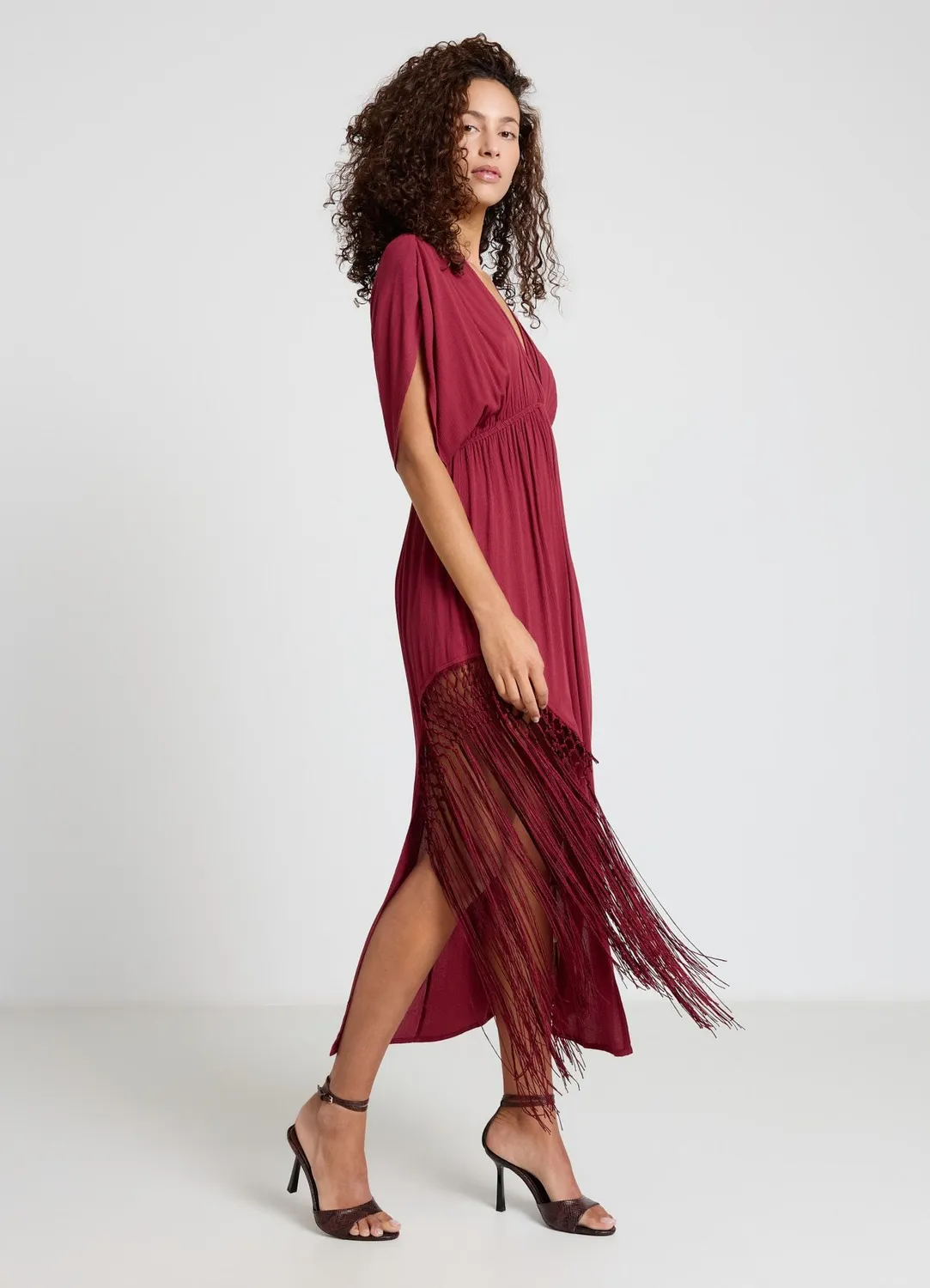 Calliope robe longue portefeuille femme à franges