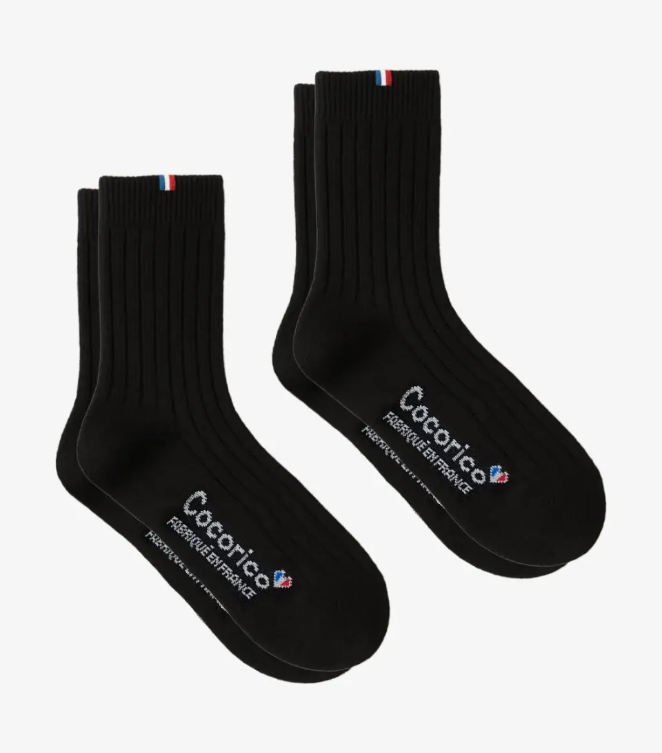 Cocorico Intemporel chaussettes femme laine noir x2