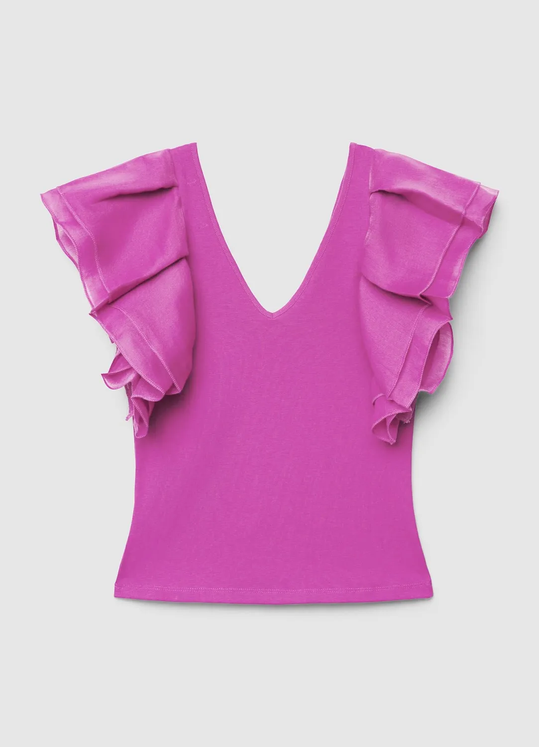 Calliope T-shirt col V manches volants femme organza