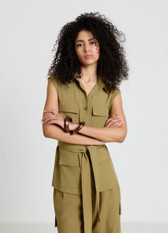 Calliope Chemise Femme Sans Manches Ceinture Poches