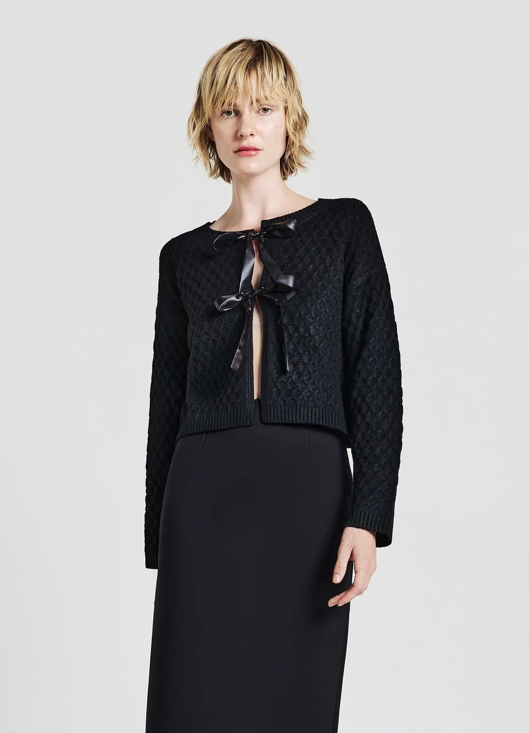 Calliope cardigan nœuds femme col rond manches longues