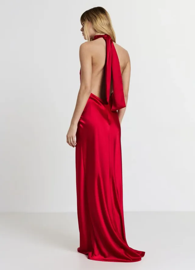 Calliope Atelier robe longue halterneck satinée