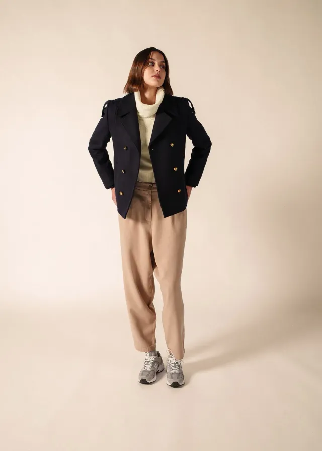 Saint James Ste Berthille manteau navy laine T36-T52