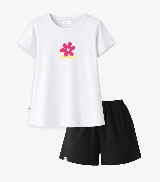 Cocorico Douce Ensemble pyjama femme blanc noir coton