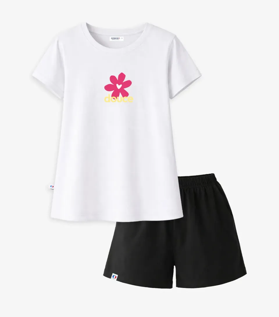 Cocorico Douce Ensemble pyjama femme blanc noir coton