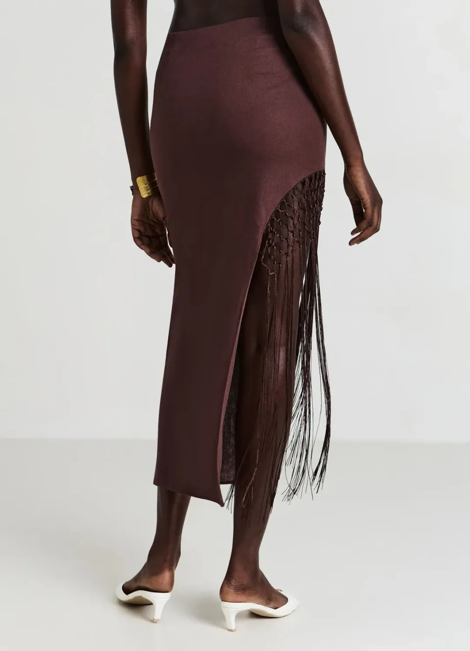 Calliope jupe longue femme lin fente franges