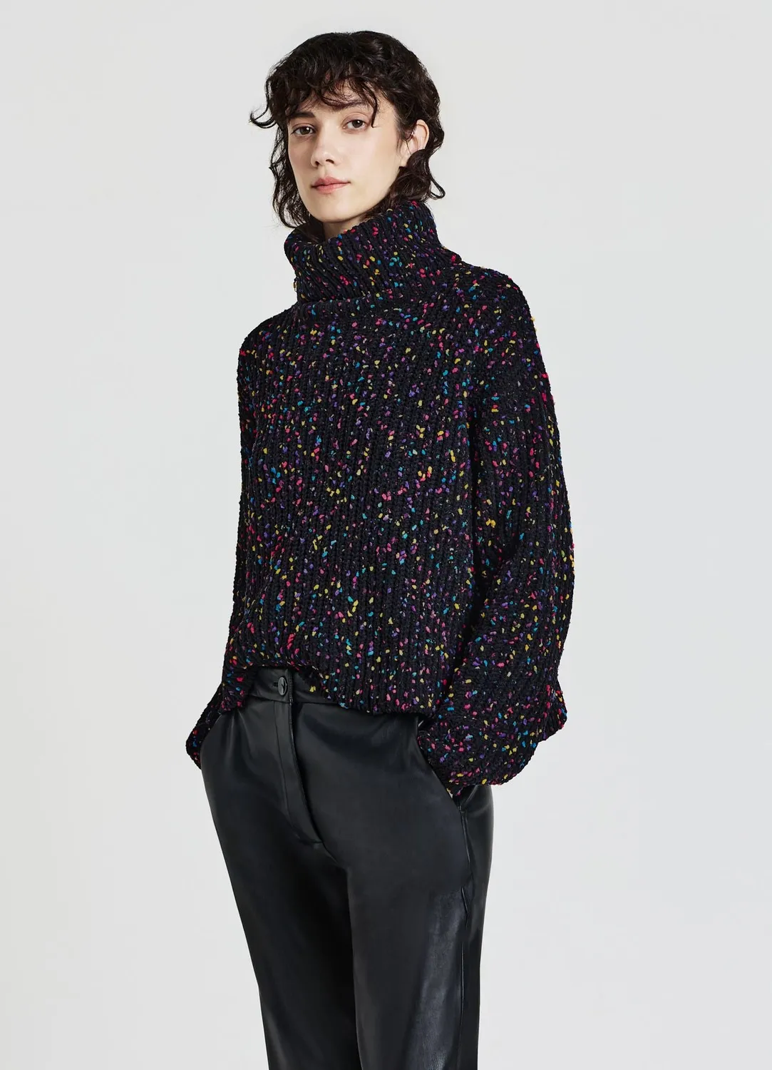Calliope pull femme col roulé maille fantaisie