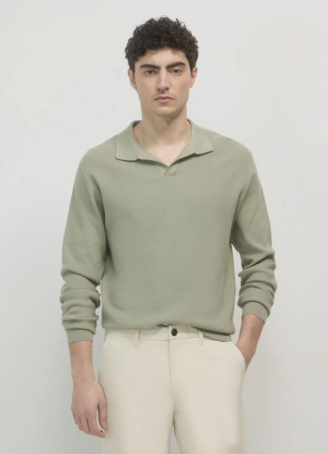 Calliope pull col chemise homme coton uni