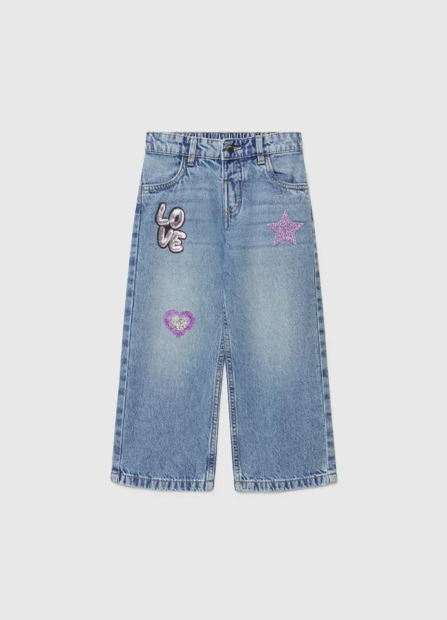 Calliope Wide Leg jean fille patch brillant taille 7-8 ans