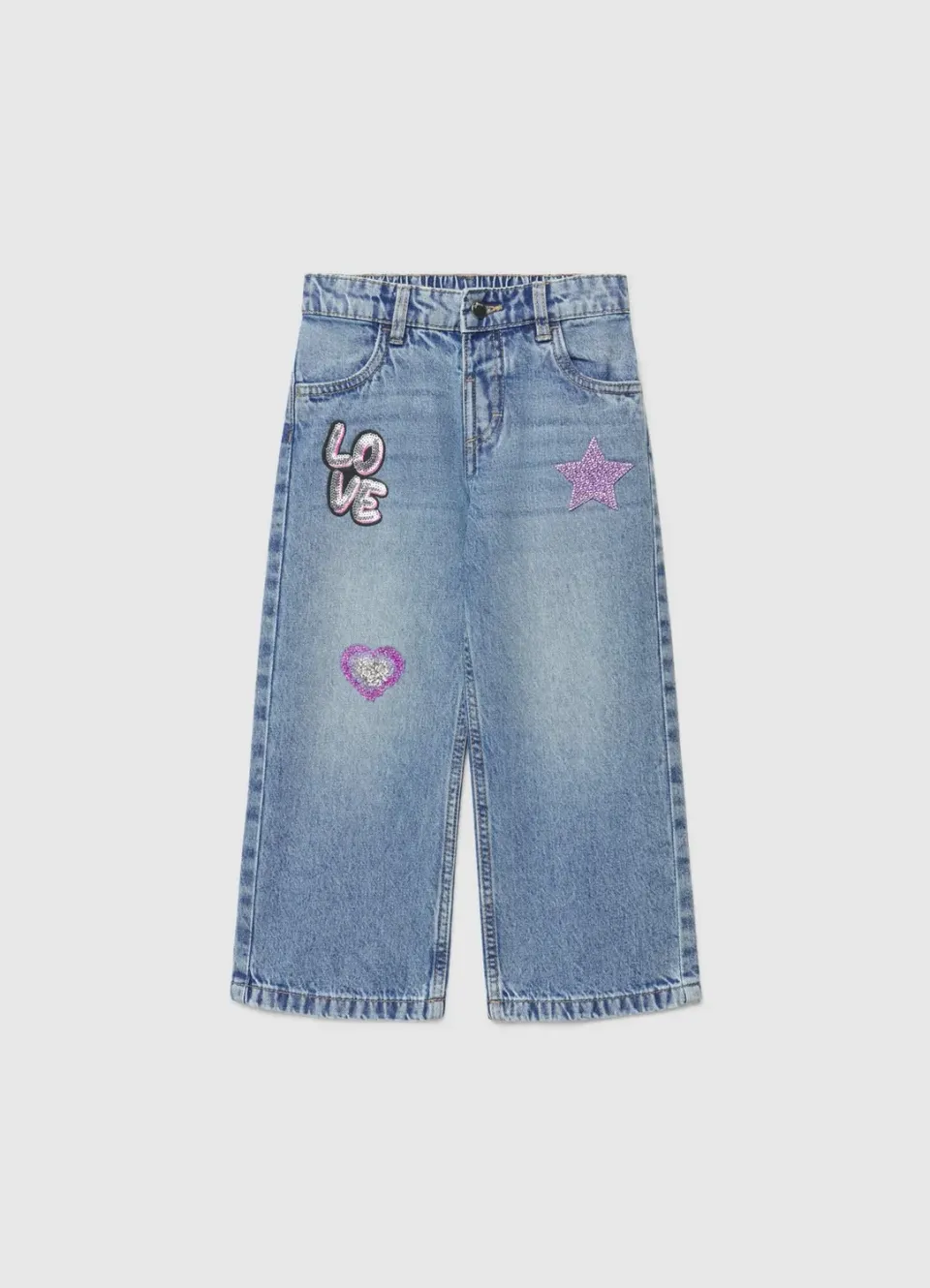 Calliope Wide Leg jean fille patch brillant taille 7-8 ans