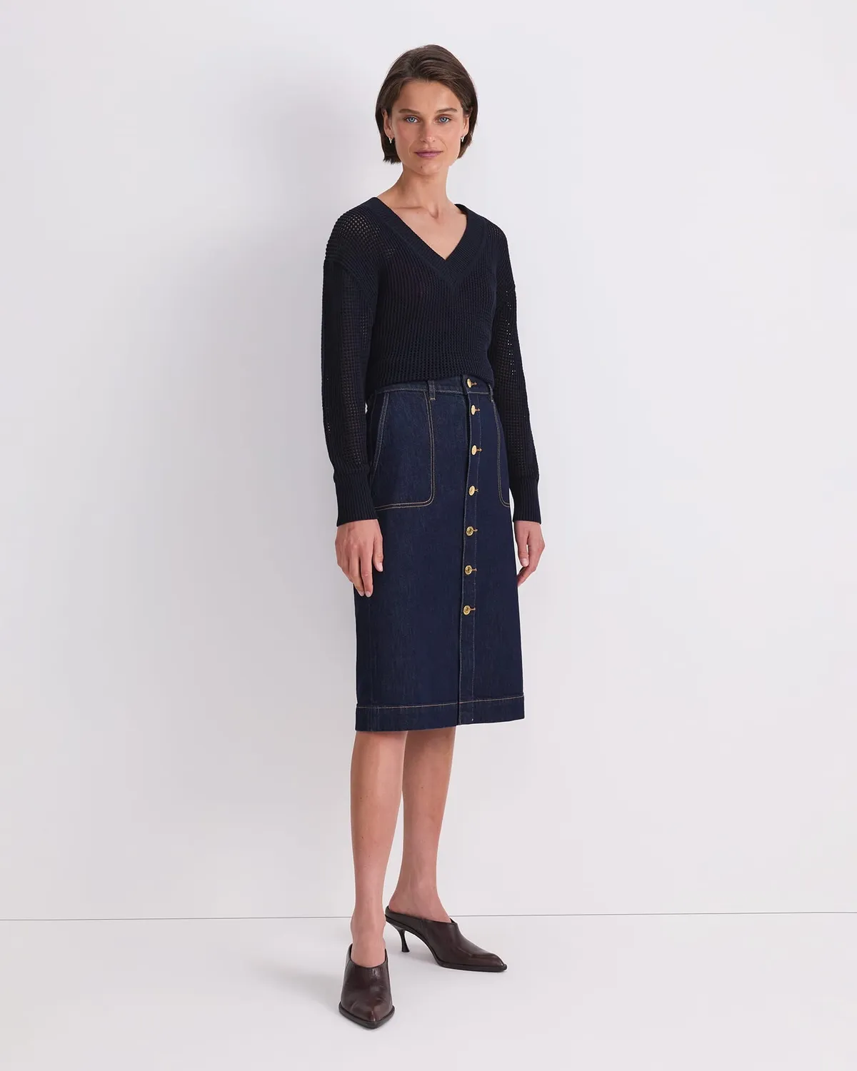 Sportscraft Peyton Denim jupe midi indigo
