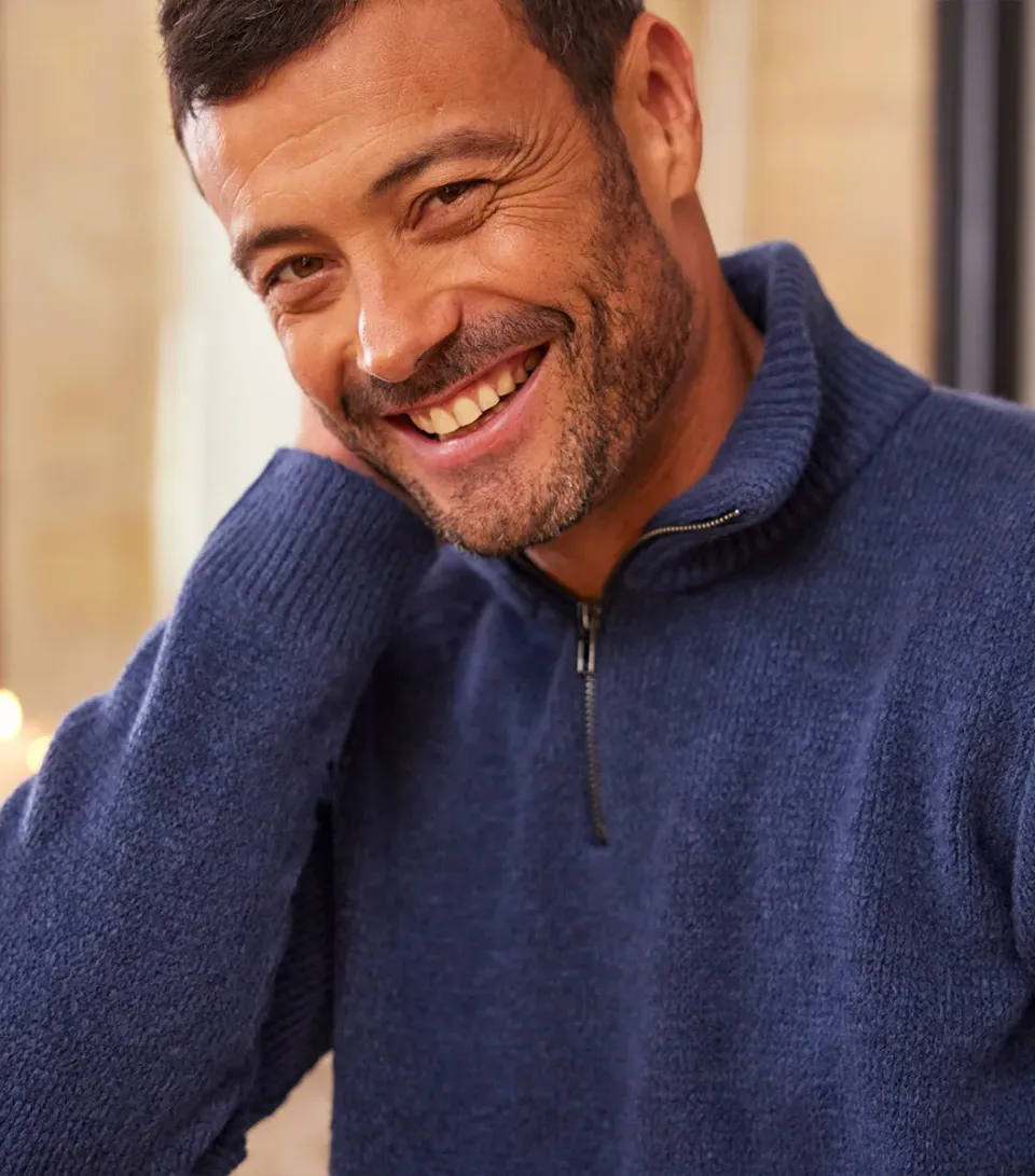 Cocorico Camionneur pull homme bleu col zippé