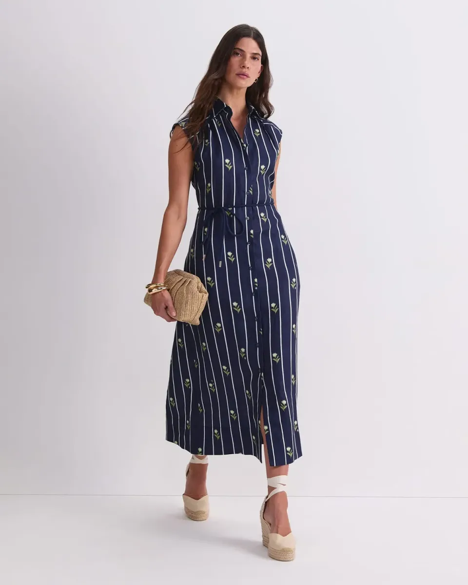 Sportscraft Hampton robe chemise lin midi rayures fleurs