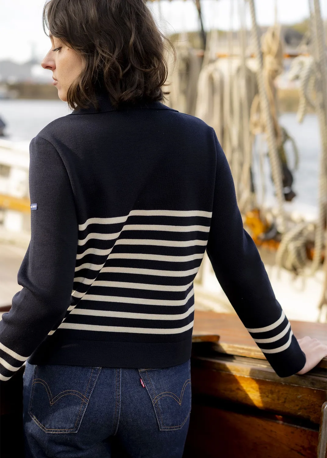 Saint James Richelieu veste navy écume laine col polo