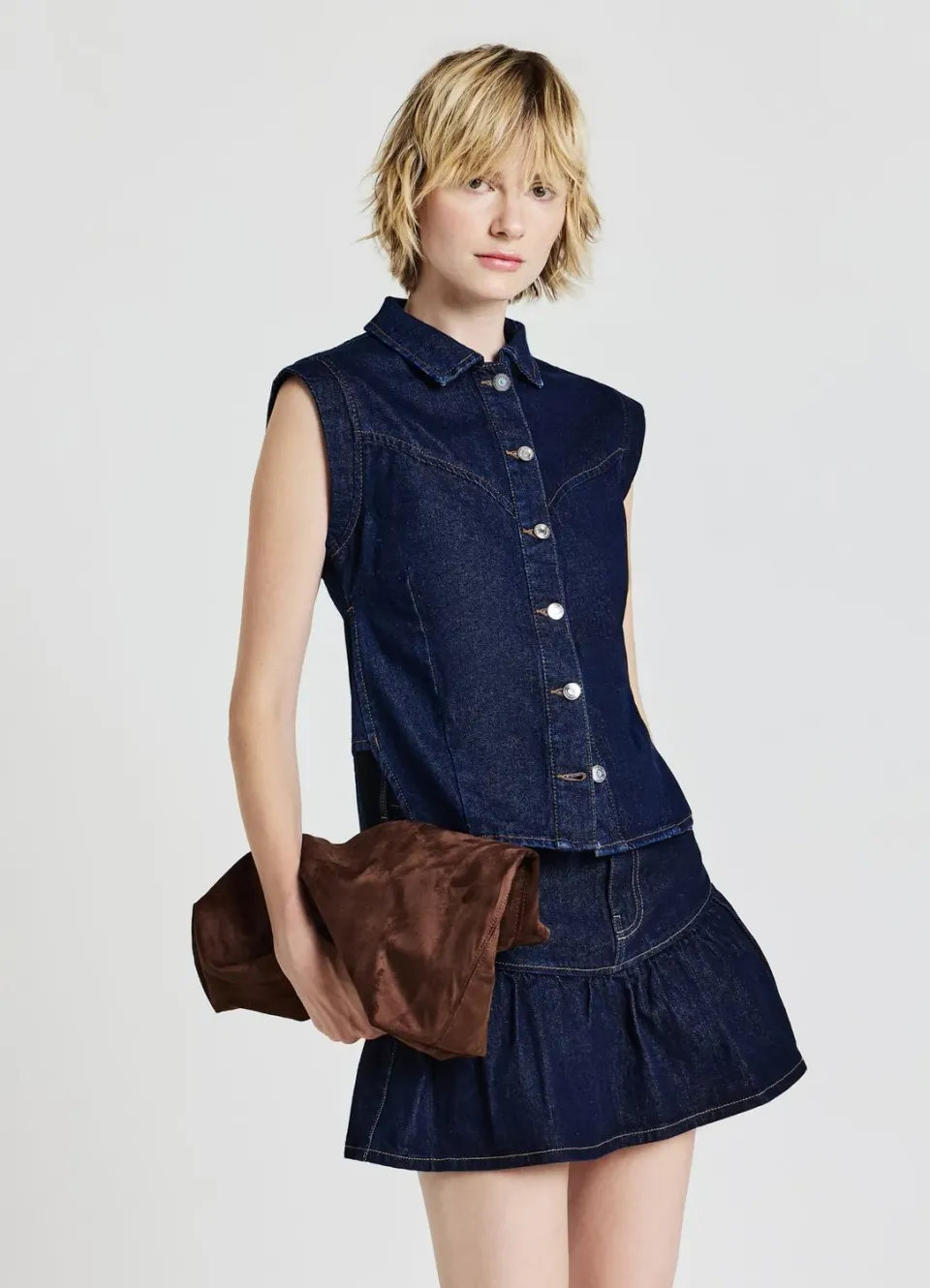 Calliope Chemise Denim Sans Manches Femme